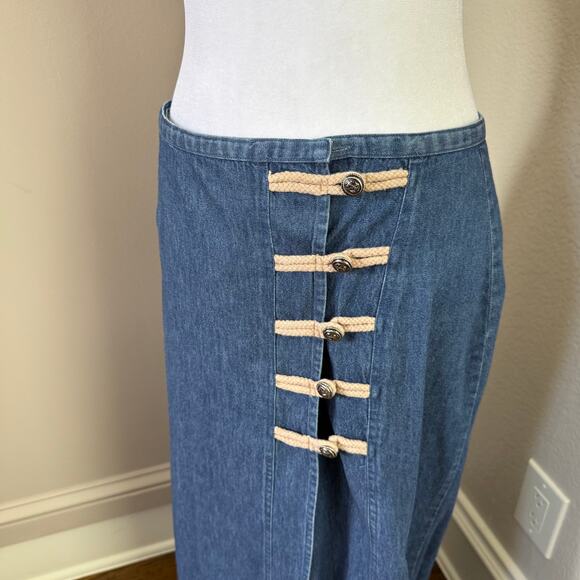 Sun River Vintage Denim Wrap Skirt 100% Cotton Size L High Waist Nautical - Picture 2 of 8